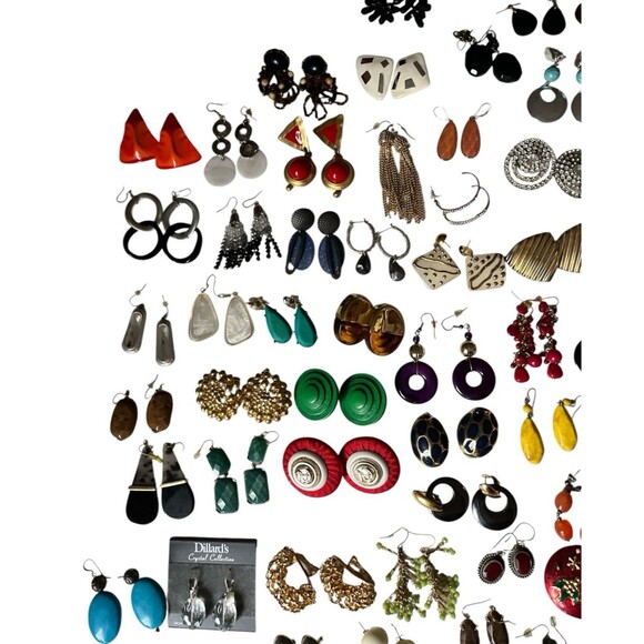 Vintage Lot 125+ Pair Pierced Earrings Clip Hoop Dangle Stud Statement Retro - Picture 2 of 5